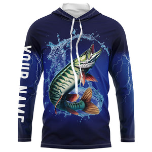 Musky Fishing blue lightning 3D All Over printed Customized Name Muskie fishing jerseys NQS317