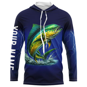 Mahi Mahi Fishing blue lightning 3D All Over printed shirts Customized Name Dorado Fishing apparel NQS314