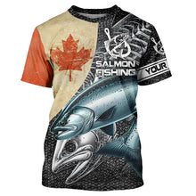 Load image into Gallery viewer, Vintage Canadian Flag Salmon Fishing Custom long sleeve performance Fishing Shirts, Salmon jerseys NQS5334