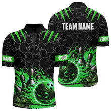 Load image into Gallery viewer, Bowling polo, quarter zip shirts for men Custom black green flame bowling shirt, Team Bowling Jerseys NQS7670