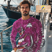 Load image into Gallery viewer, American flag fish hook pink camo fishing custom sun protection performance long sleeve fishing shirt NQS10011