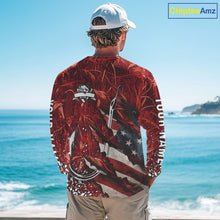Load image into Gallery viewer, American flag fish hook red camo fishing custom sun protection performance long sleeve fishing shirt NQS10012