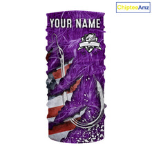 Load image into Gallery viewer, American flag fish hook purple camo custom sun protection performance long sleeve fishing shirt NQS10013