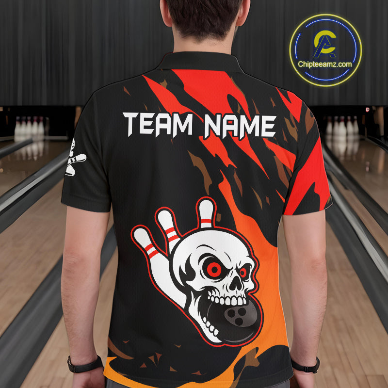 Black and Red Skull Bowling Shirts for Men Custom Team bowling jersey, gift for bowlers NQS10014