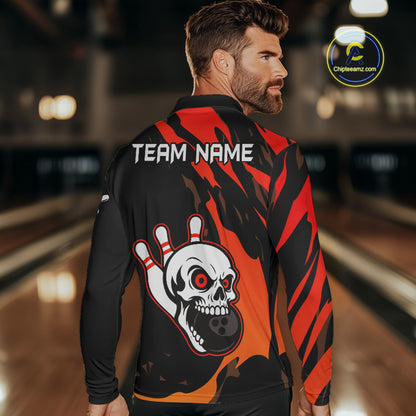 Black and Red Skull Bowling Shirts for Men Custom Team bowling jersey, gift for bowlers NQS10014
