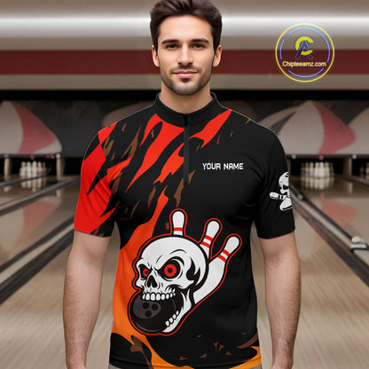 Black and Red Skull Bowling Shirts for Men Custom Team bowling jersey, gift for bowlers NQS10014