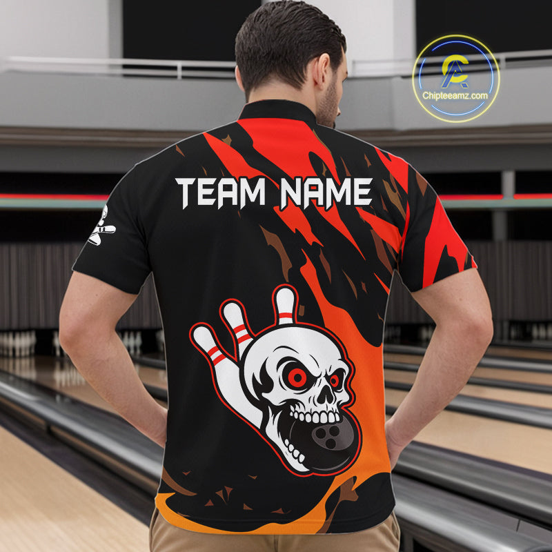 Black and Red Skull Bowling Shirts for Men Custom Team bowling jersey, gift for bowlers NQS10014