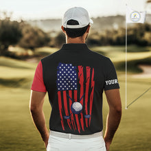 Load image into Gallery viewer, American Flag Golf polo shirts For Mens custom patriotic golf top for men, golfing gifts | Black NQS10016