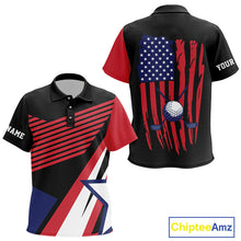 Load image into Gallery viewer, American Flag Golf polo shirts For Kid custom patriotic golf top for Kid, golfing gifts | Black NQS10016