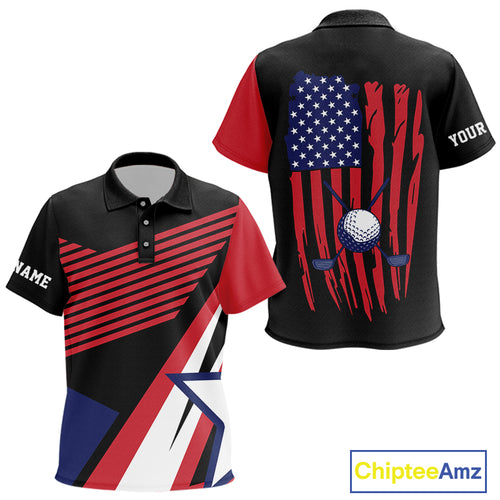 American Flag Golf polo shirts For Kid custom patriotic golf top for Kid, golfing gifts | Black NQS10016
