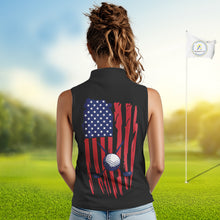 Load image into Gallery viewer, American Flag Golf Sleeveless polo shirts custom patriotic golf top for women, golfing gifts | Black NQS10016