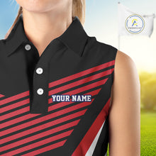 Load image into Gallery viewer, American Flag Golf Sleeveless polo shirts custom patriotic golf top for women, golfing gifts | Black NQS10016