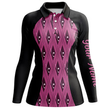 Load image into Gallery viewer, Women golf polo shirt custom black and pink argyle pattern golf clubs ladies golf tops NQS5815