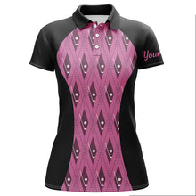 Load image into Gallery viewer, Women golf polo shirt custom black and pink argyle pattern golf clubs ladies golf tops NQS5815