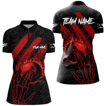 Load image into Gallery viewer, Black and Red Flame Camo bowling Polo, Quarter Zip shirts for women custom reaper bowling team jerseys NQS7914