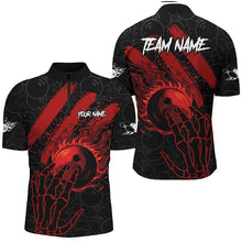 Load image into Gallery viewer, Black and Red Flame Camo bowling Polo, Quarter Zip shirts for men custom reaper bowling team jerseys NQS7914