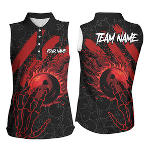 Black and Red Flame Camo bowling Sleeveless Polo shirts for women custom reaper bowling team jerseys NQS7914