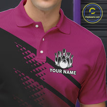 Load image into Gallery viewer, Black and Pink Bowling Polo, Quarter Zip shirts for Men Custom name bowling team league jerseys NQS10177