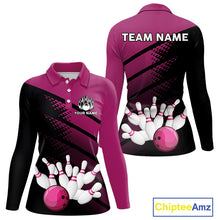 Load image into Gallery viewer, Black and Pink Bowling Polo, Quarter Zip shirts for Women Custom name bowling team league jerseys NQS10177