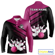 Load image into Gallery viewer, Black and Pink Bowling Polo, Quarter Zip shirts for Men Custom name bowling team league jerseys NQS10177