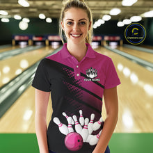 Load image into Gallery viewer, Black and Pink Bowling Polo, Quarter Zip shirts for Women Custom name bowling team league jerseys NQS10177