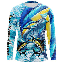 Load image into Gallery viewer, Marlin fishing scales blue sea water camo Custom UV protection performance long sleeve fishing shirts NQS8122