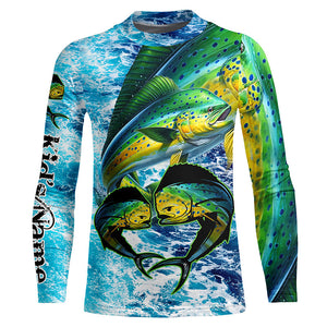 Mahi mahi fishing blue sea water camo Custom UV protection performance long sleeve fishing shirts NQS8123