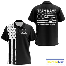 Load image into Gallery viewer, Black and White American Flag Kid golf polo shirts Custom name patriotic team golf uniform NQS10018