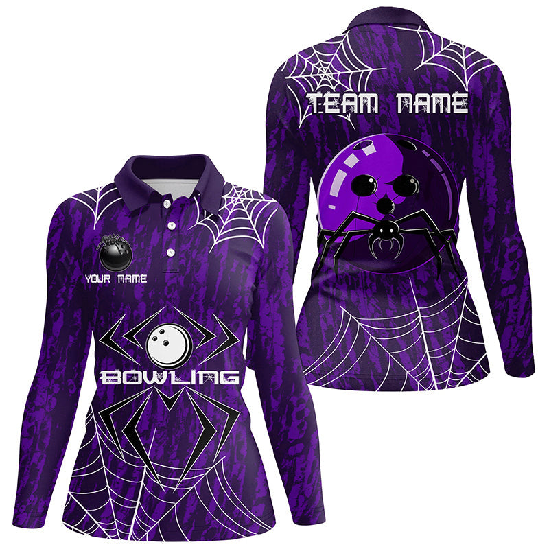 Purple Camo Bowling Polo, 1/4 Quarter zip shirt Custom Spider web Halloween Women Team Bowling jerseys NQS8343