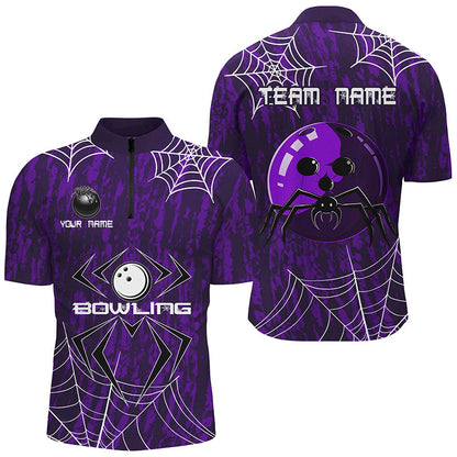 Purple Camo Bowling Polo, 1/4 Quarter zip shirts Custom Spider web Halloween Men Team Bowling jerseys NQS8343