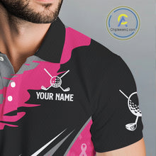 Load image into Gallery viewer, Mens golf polo shirt Custom pink ribbon pattern mens golf clothes, Breast cancer shirt for golfer NQS10516