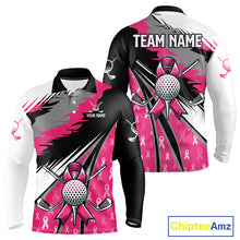 Load image into Gallery viewer, Mens golf polo shirt Custom pink ribbon pattern mens golf clothes, Breast cancer shirt for golfer NQS10516