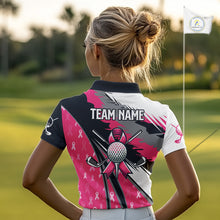 Load image into Gallery viewer, Women golf polo shirt Custom pink ribbon pattern ladies golf clothes, Breast cancer shirt for golfer NQS10516