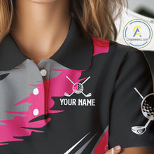 Load image into Gallery viewer, Women golf polo shirt Custom pink ribbon pattern ladies golf clothes, Breast cancer shirt for golfer NQS10516