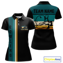 Load image into Gallery viewer, Black and Green Retro Bowling Polo, Quarter Zip Shirts for Women Custom Team Bowling League Jerseys NQS10744