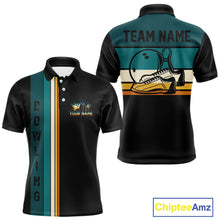 Load image into Gallery viewer, Black and Green Retro Bowling Polo, Quarter Zip Shirts for Men Custom Team Bowling League Jerseys NQS10744