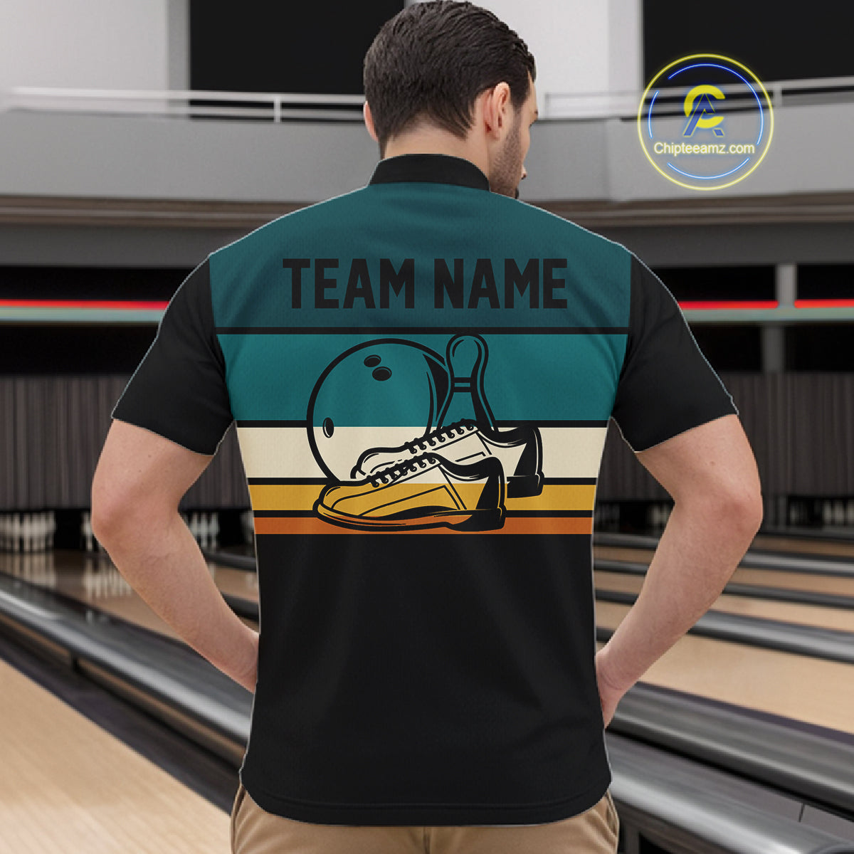Black and Green Retro Bowling Polo, Quarter Zip Shirts for Men Custom Team Bowling League Jerseys NQS10744