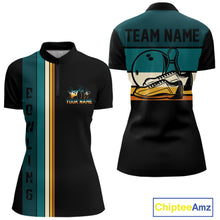 Load image into Gallery viewer, Black and Green Retro Bowling Polo, Quarter Zip Shirts for Women Custom Team Bowling League Jerseys NQS10744