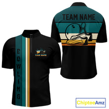 Load image into Gallery viewer, Black and Green Retro Bowling Polo, Quarter Zip Shirts for Men Custom Team Bowling League Jerseys NQS10744