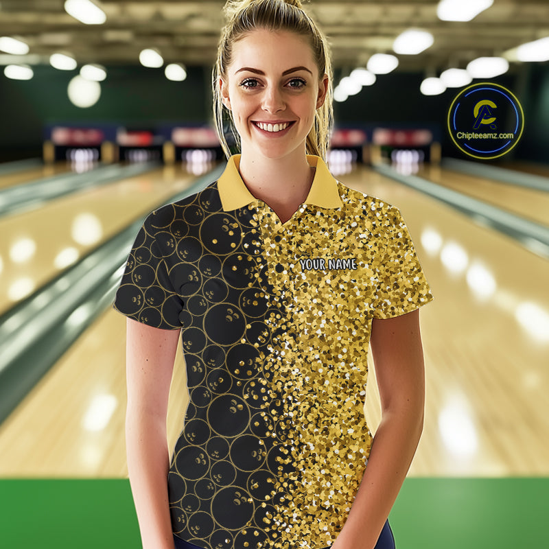 Black Camo and Gold glitter Bowling Shirts For Women Custom bowling jersey gift for bowlers NQS10938
