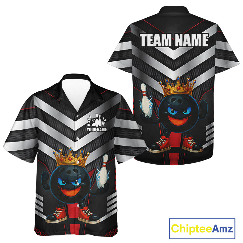 Funny Bowling Shirts Black & Silver Metal Team Bowling Hawaiian Shirt Custom button up bowling shirts NQS10942
