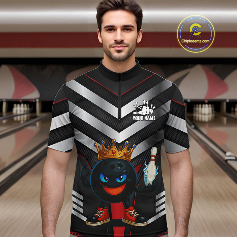 Funny Bowling Shirts Black and Silver Metal Team Bowling Polo, 1/4 Zip Shirts Custom bowling gifts NQS10942