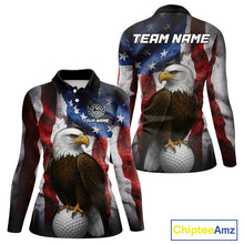 Load image into Gallery viewer, Vintage American Flag Eagle Golf Polo Shirts For Women custom patriotic golf shirts, best golf gifts NQS10946