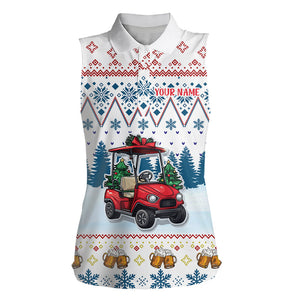 Women Sleeveless polo Shirts Custom Ugly Christmas Pattern Golf cart and beer golf shirts | Blue NQS9031