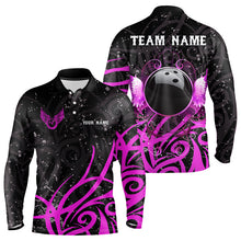 Load image into Gallery viewer, Black and Pink Camo Bowling Polo, Quarter Zip Shirts For Men Custom Team Bowling Jersey bowlers outfit NQS9035