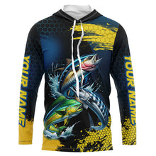 Load image into Gallery viewer, Blue and Yellow Camo Mahi Mahi ( Dorado), Wahoo, Tuna fishing custom saltwater fishing jerseys NQS9036