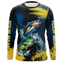 Load image into Gallery viewer, Blue and Yellow Camo Mahi Mahi ( Dorado), Wahoo, Tuna fishing custom saltwater fishing jerseys NQS9036