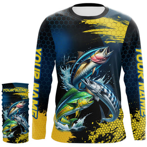 Blue and Yellow Camo Mahi Mahi ( Dorado), Wahoo, Tuna fishing custom saltwater fishing jerseys NQS9036