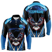 Load image into Gallery viewer, Mens golf polo shirts custom Blue lightning American Flag Eagle team golf jersey, golf attire for men NQS9265