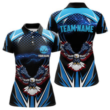 Load image into Gallery viewer, Womens golf polo shirt custom Blue lightning American Flag Eagle team golf jersey, ladies golf attire NQS9265
